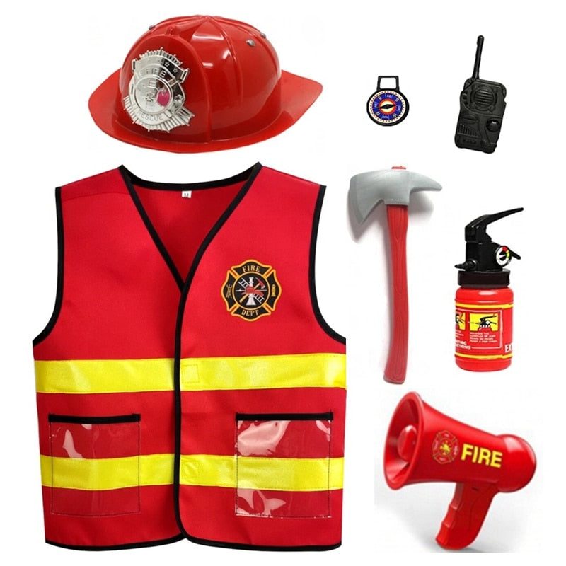 Qfdian halloween decorations halloween costumes halloween gift Kids Firefighter Cosplay Little Fireman Firemen Costume  for Boy Child Halloween Carnival Party Costumes for Boys