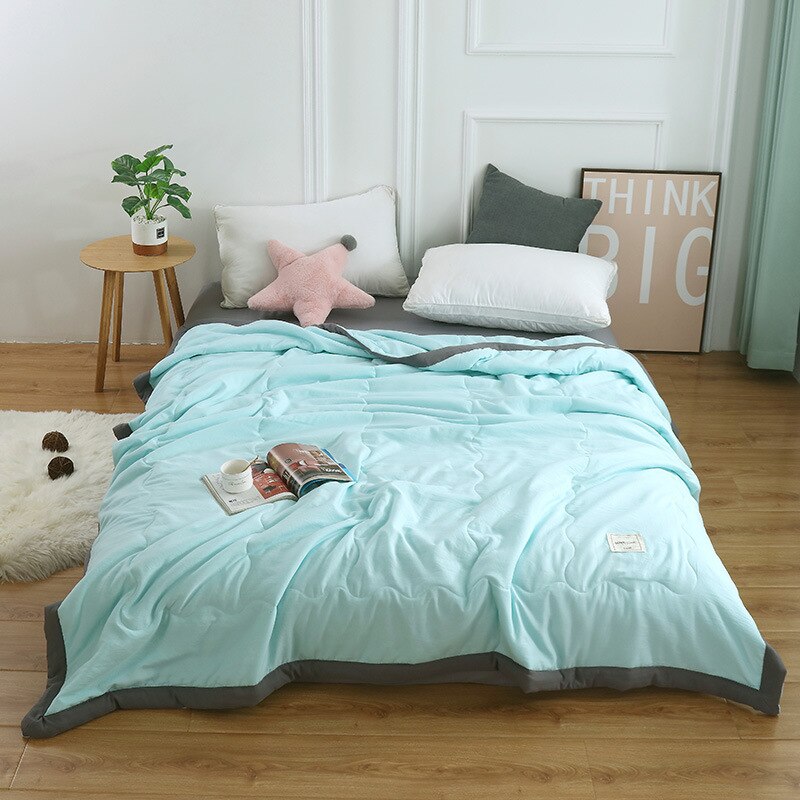 Soft Touch Quilt Solid Color Japanese Style Summer Air-conditioning Thin Comforter Breathable Blanket Washable Home Textiles