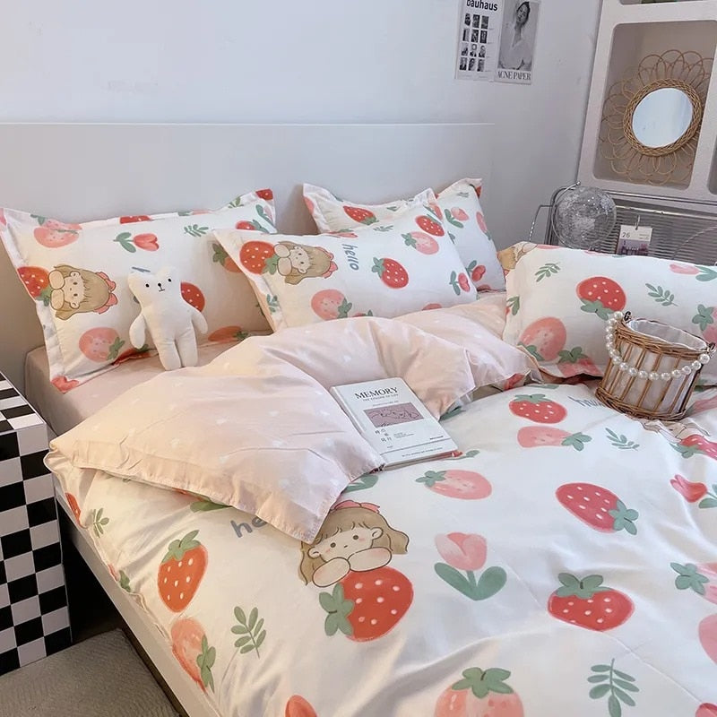 Cute Bedding Set Fashion Single Double Size Flat Sheet Duvet Cover Pillowcase Soft Microfiber Boys Girls Bed Linen