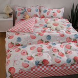 INS Cartoon Rabbit Bedding Set Strawberry Flower Quilt Cover For Kids Girls Bedspread Decor Home Single Double Size