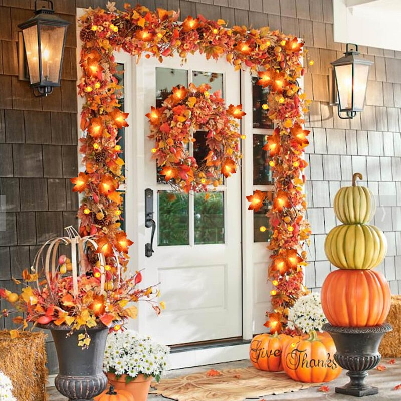 Qfdian halloween decorations halloween costumes halloween gift10/20Leds Pumpkin Maple Leaves Light String Fall Garland Battery Powered Indoor Outdoor Garden Halloween Thanksgiving Home Decor