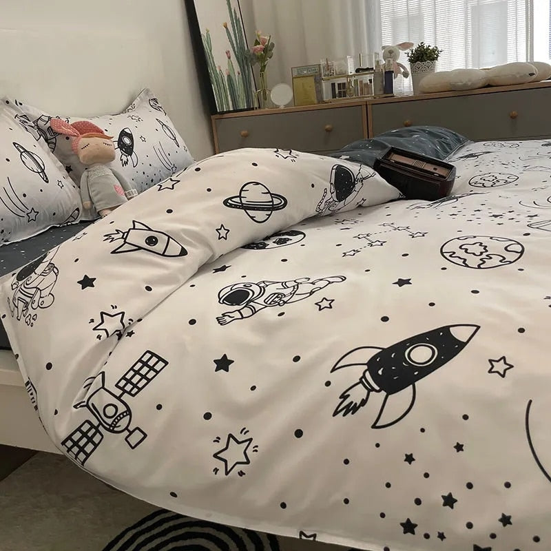 Boys Girls Bedding Set Fashion Adult Children Bed Linen Duvet Quilt Cover Pillowcase Cute Cartoon Bear Polyester Flat Sheets