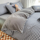 Nordic Plaid Bedding Set Black Grey Soft Bed Linen Single Full Queen Size Duvet Cover Flat Sheet Pillowcases Kit
