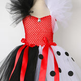 Qfdian halloween decorations halloween costumes Black White Cruella Costumes for Girls Dalmatians Tutu Dress for Kids Villian Cruella De Vil Halloween Outfit Children Clothes