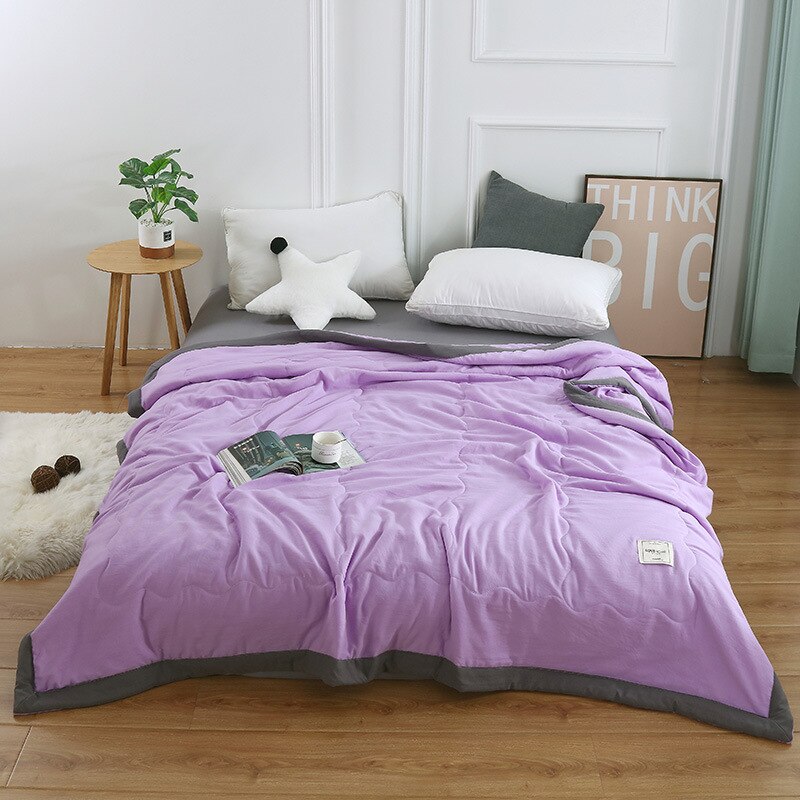 Soft Touch Quilt Solid Color Japanese Style Summer Air-conditioning Thin Comforter Breathable Blanket Washable Home Textiles