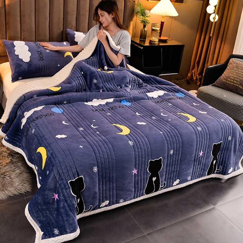 Qfdian Warm Winter Blanket Fluffy Thick Bed Cover Duvet Weighted Blanket For Beds Soft Throw Blankets Bedspread On The Bed Home Bedding