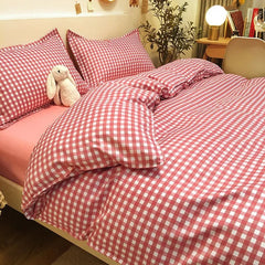 Blue Plaid Bedding Set Fashion Soft Bed Linen Single Full Queen Size Boys Girls Duvet Cover Flat Sheet Pillowcases Kit