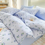 Cartoon Strawberry Bedding Set Washed Cotton Single Double Size Nordic Girls Flower Bed Linen Flat Sheet Duvet Cover Pillowcase