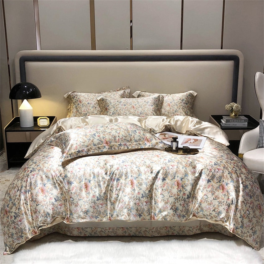 4 Pieces 100% Mulberry Silk Bedding Hotel Luxury Duvet Cover Bed Sheets Pillowcases Soft Smooth Fitted Bedsheet Bed Cover Sets