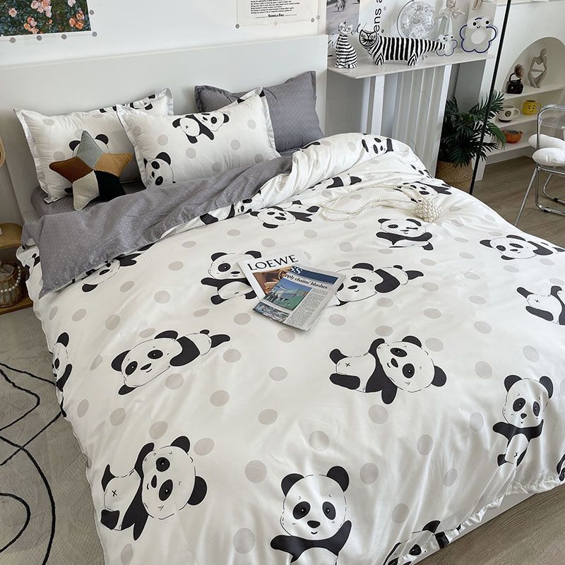 Bedding Set Cute Dinosaur Kids Adult Flat Sheet Duvet Cover Pillowcase Single Double Full Size Bed Linen Bear Panda Home Textile