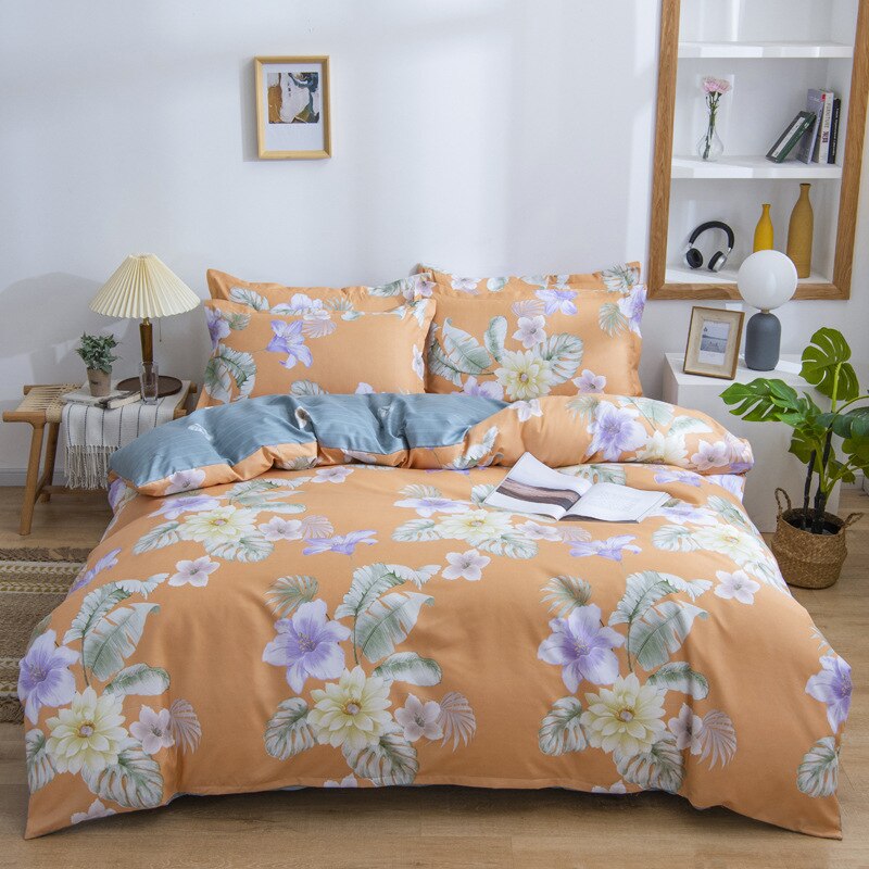 Qfdian Beddings Sets New Cotton Four-piece Set Thickened Brushed Bedding School Dormitory Three-piece Bedding Set Luxury Bed Linen