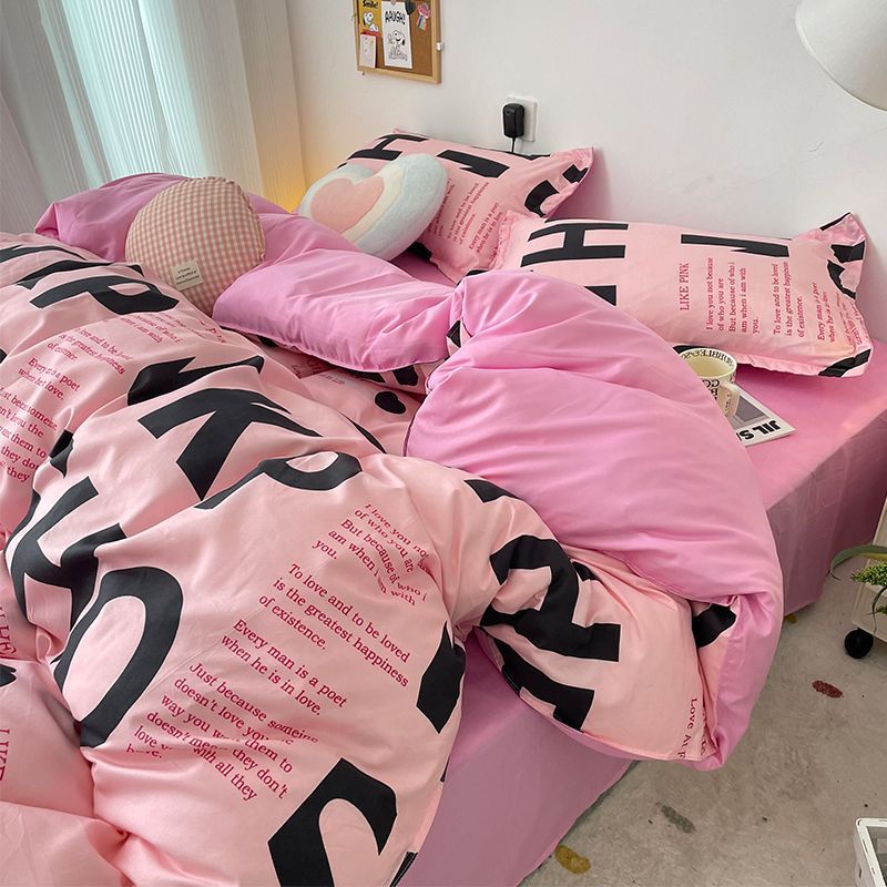 Ins Pink Tulip Bedding Set Floral Duvet Cover Flat Sheet with Pillowcases No Filling Single Queen Size Boys Girls Bed Linen