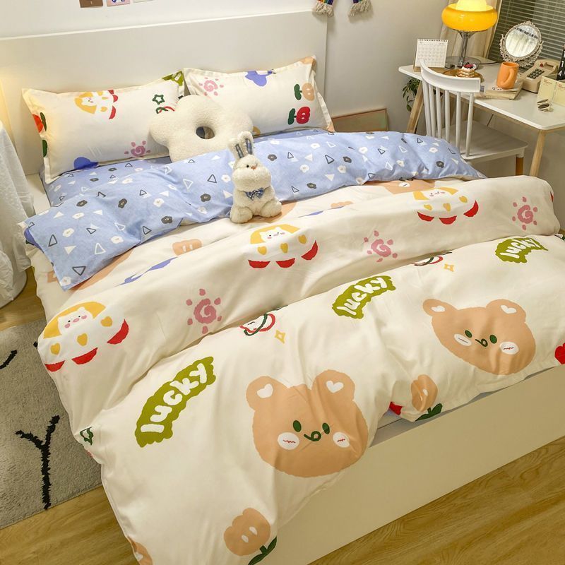 Cute Kids Bedding Set Dinosaur Cartoon Duvet Cover No Filling Flat Sheet Pillowcase Boys Girls Full Queen Size Spring Bed Linen