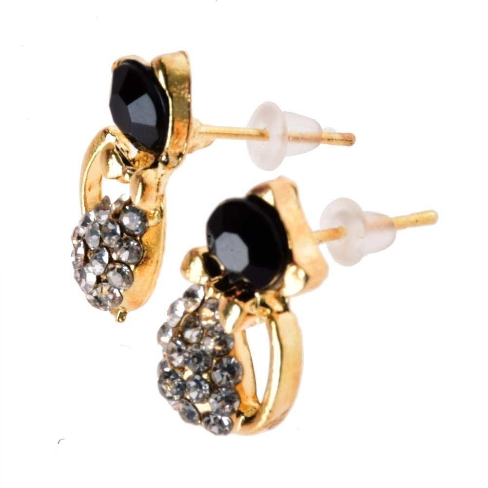 New Women Lady Earring Elegant Black Crystal Rhinestone Stud Earrings PR Sale