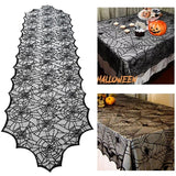 Qfdian halloween decorations halloween costumes halloween giftBat Table Runner Black Spider Web Lace Tablecloth Fireplace Curtain for Halloween Party Home Decoration Horror Props