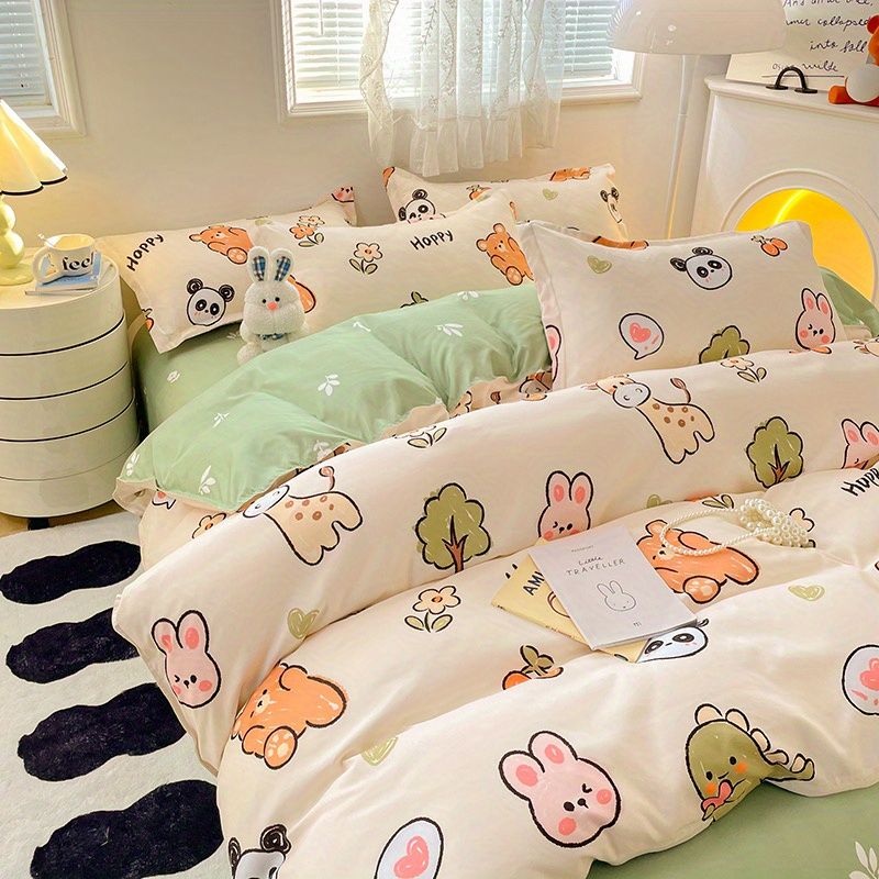 Cute Panda Bedding Set 2023 New Spring Summer Duvet Cover Flat Sheet Pillowcase Soft Dormitory Bedroom Single Queen Bed Linens