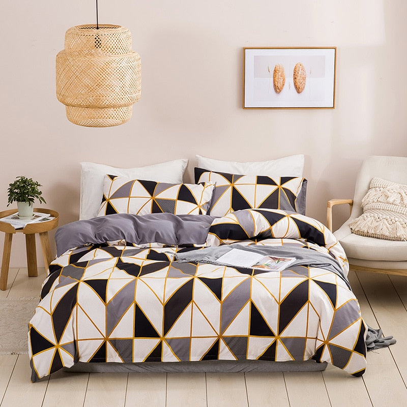 Modern Geometric Print Queen Bedding Set Soft Comfortable King Size Duvet Cover Set Cheap and Durable Single Double Bedding Sets