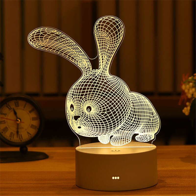 Qfdian Party decoration Valentine's Day Gift Rose 3D Lamp Acrylic LED Night Light Love/Bear/rabbit-shape Valentine Gift Girl Boy Present Easter Decor