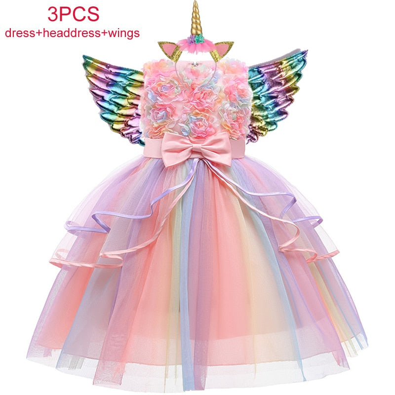 Qfdian halloween decorations halloween costumes halloween gift Halloween Unicorn Kids Dresses For Girls Baby Child Costume Birthday Wedding Evening Ball Gown Halloween Christmas Vestidos 2 to 10 Years