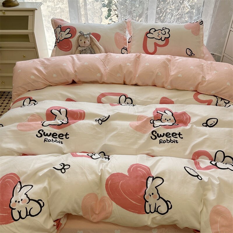 Cute Panda Bedding Set 2023 New Spring Summer Duvet Cover Flat Sheet Pillowcase Soft Dormitory Bedroom Single Queen Bed Linens