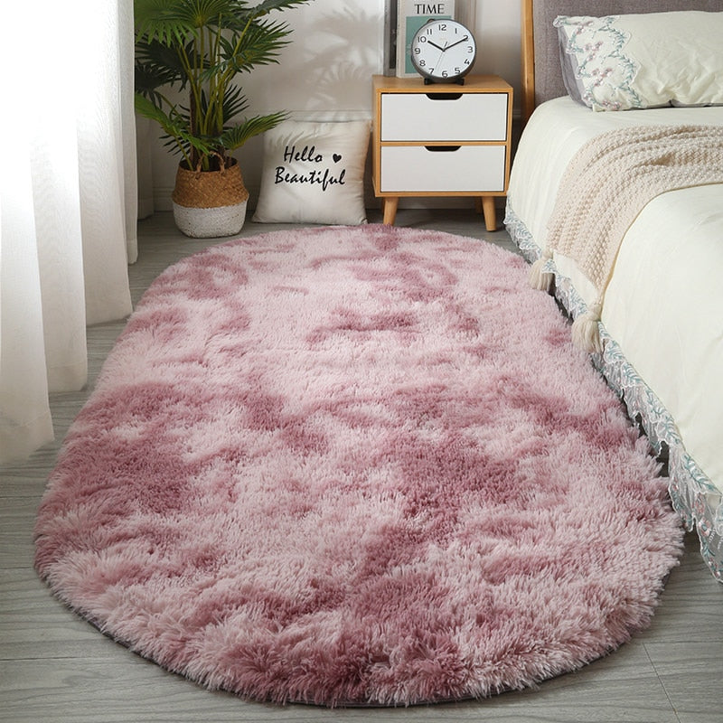 Oval Carpet Home Living Room Bedroom Carpet Large Size Rugs Plush Fluffy Carpet Home Decor Bedside Thickened Tie Dye Carpet