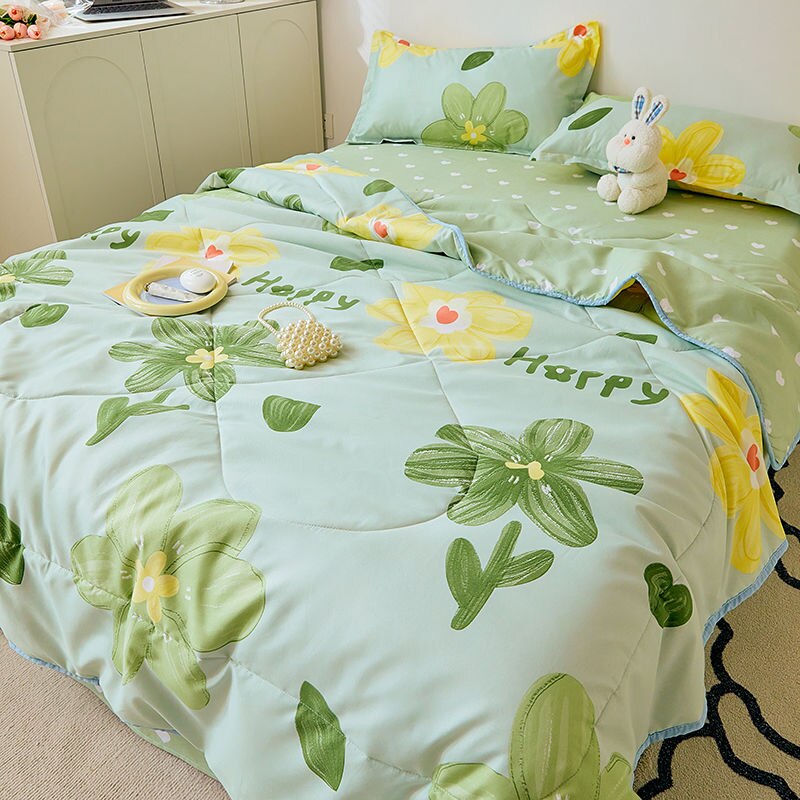 Qfdian Princess Style Summer Quilts Washable Floral Cartoon Single Double Queen Blanket Bedspread Air Conditioning Girls Boys Comforter