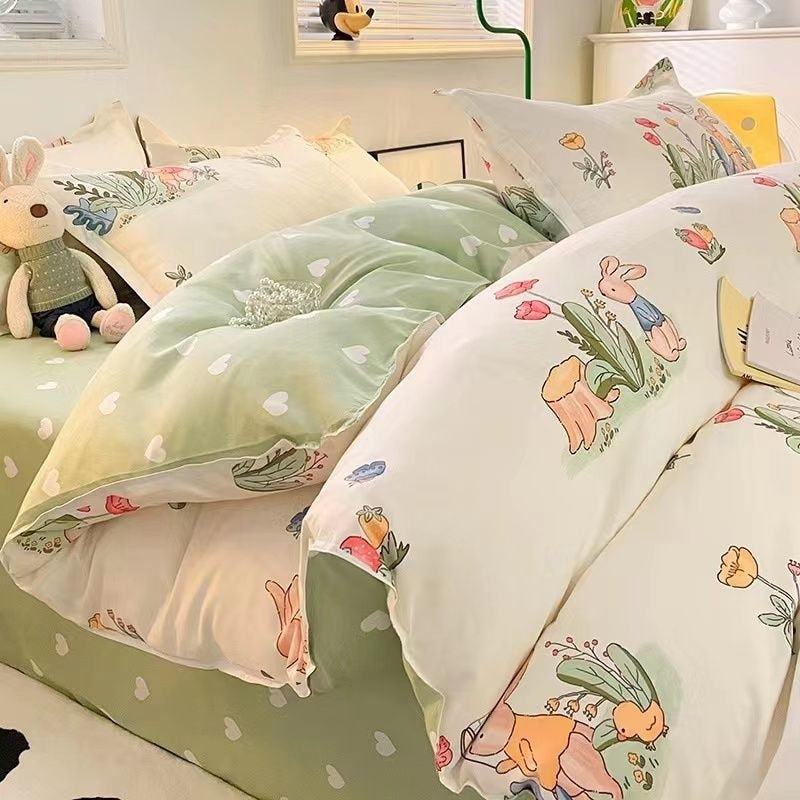 Ins Pastoral style Yellow Small Flowers Bedding Set Twin Queen Size Duvet Cover Flat Sheet Pillowcase Princess Girl Bed Linen