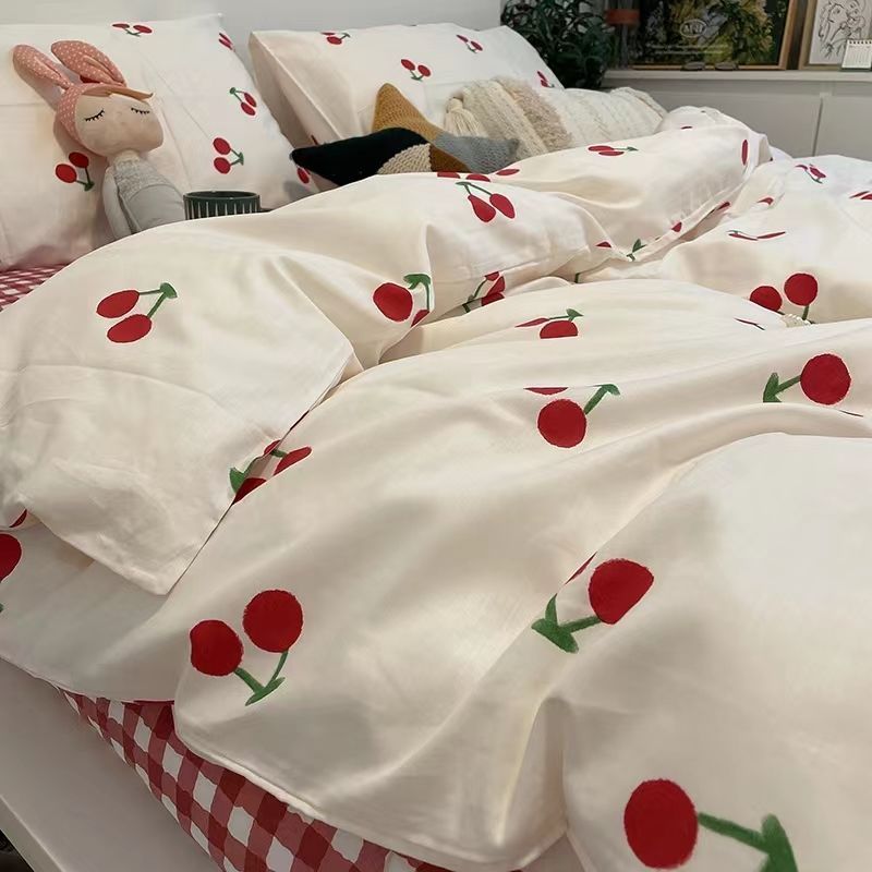 Ins Style Bedding Set Nordic Single Double Flat Sheet Duvet Cover Pillowcase Soft Microfiber Full Queen Size Bed Linen