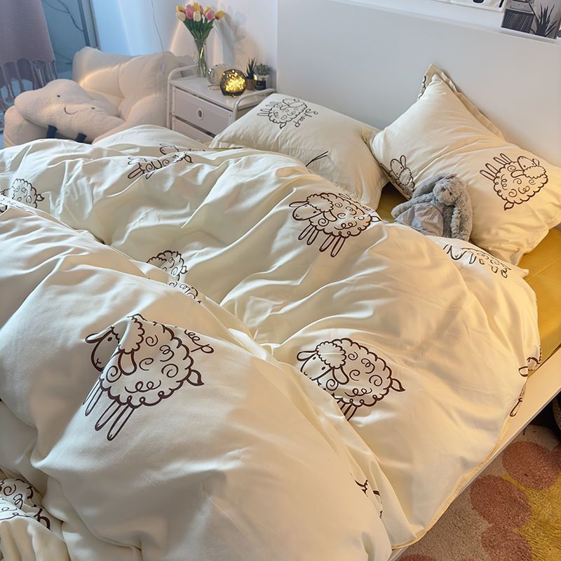 Duvet Cover Set Flat Sheet with Pillowcases 2023 New Twin Full Size Boys Girls Bed Linen Cute Cartoon Bedding Kit