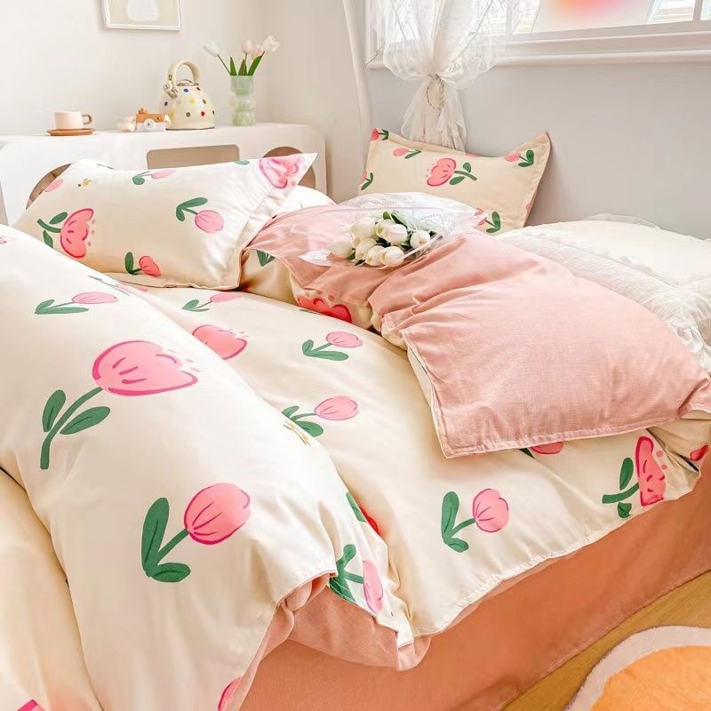 Ins Pastoral style Yellow Small Flowers Bedding Set Twin Queen Size Duvet Cover Flat Sheet Pillowcase Princess Girl Bed Linen