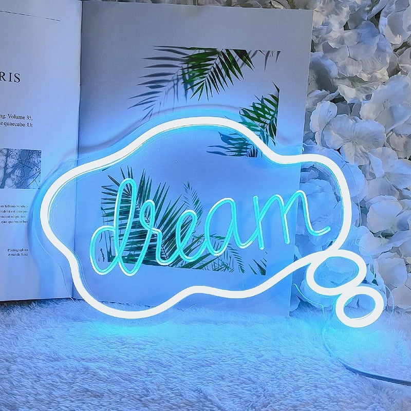 Qfdian home decor hot sale new Dream LED Neon Light Sign Letters Neon Sign Panel Holiday Christmas Party Wedding Decorations Home Wall Decor Neon Lamp Gifts