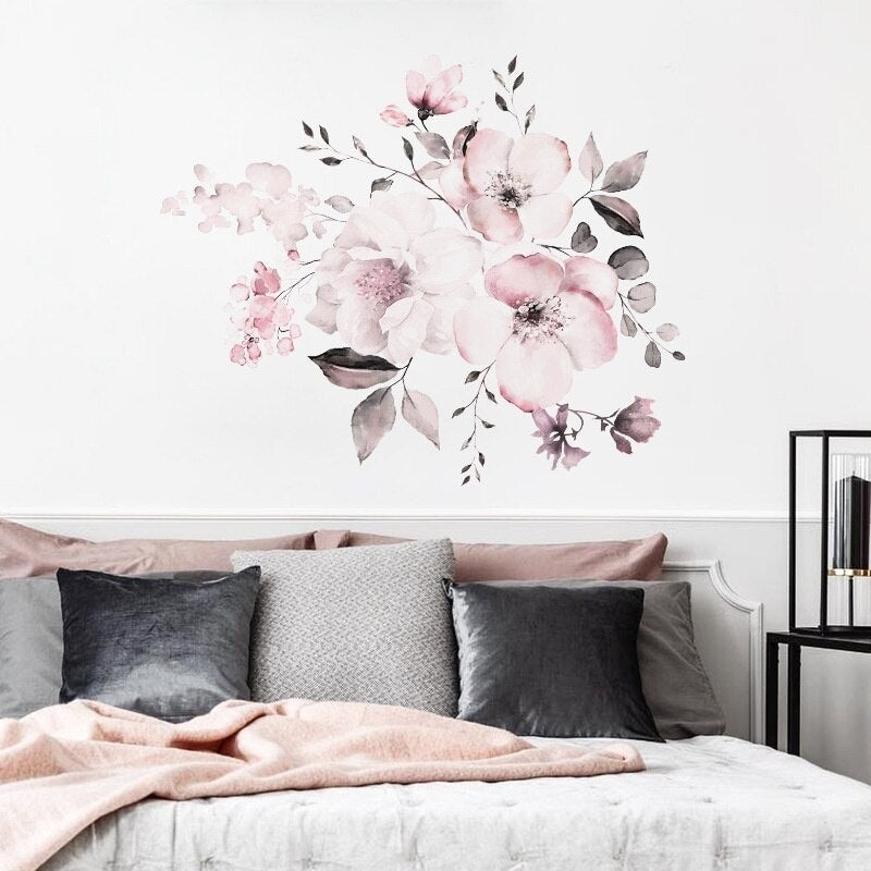 New Wall Sticker 30*90cm Watercolor Pink Flower Cluster  Home Background Decoration Can Be Removed