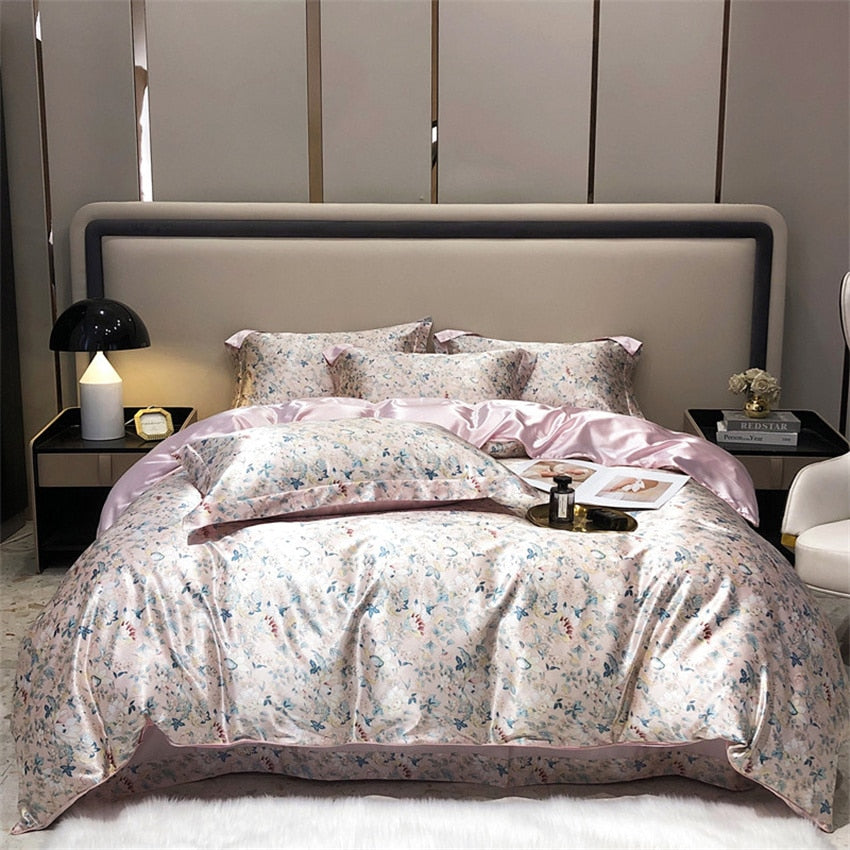 4 Pieces 100% Mulberry Silk Bedding Hotel Luxury Duvet Cover Bed Sheets Pillowcases Soft Smooth Fitted Bedsheet Bed Cover Sets