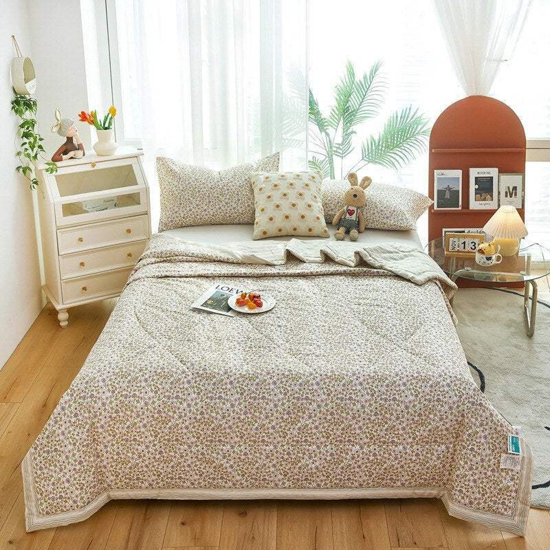 Cute Cotton Summer Quilt Floral Cartoon Double Side Air-conditioning Cool Comforter Breathable Blanket Kids Adult Thin Bed Cover