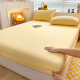 Washed Cotton Mattress Covers with Elastic Band Solid Color 1pc Fitted Sheet Soft Comfort Mattress Protector Queen King Size Bed