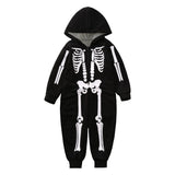 Qfdian halloween decorations halloween costumes halloween giftHalloween Family Matching Outfits Fashion Skeleton Print Hooded Jumpsuit Pajama Family Look Father Mother Kids Halloween Costume