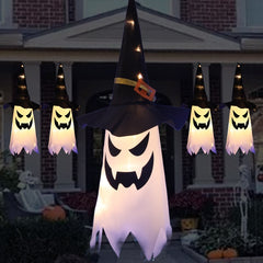 Qfdian halloween decorations halloween costumes halloween gift Halloween LED Flashing Light Hanging Ghost Halloween Party Dress Up Glowing Wizard Hat Lamp Horror Props for Home Bar Decoration