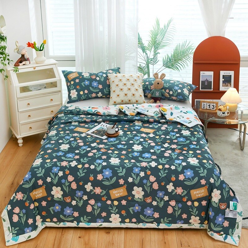 Cute Cotton Summer Quilt Floral Cartoon Double Side Air-conditioning Cool Comforter Breathable Blanket Kids Adult Thin Bed Cover