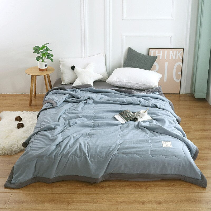 Soft Touch Quilt Solid Color Japanese Style Summer Air-conditioning Thin Comforter Breathable Blanket Washable Home Textiles