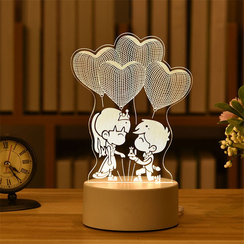 Qfdian Party decoration Valentine's Day Gift Rose 3D Lamp Acrylic LED Night Light Love/Bear/rabbit-shape Valentine Gift Girl Boy Present Easter Decor