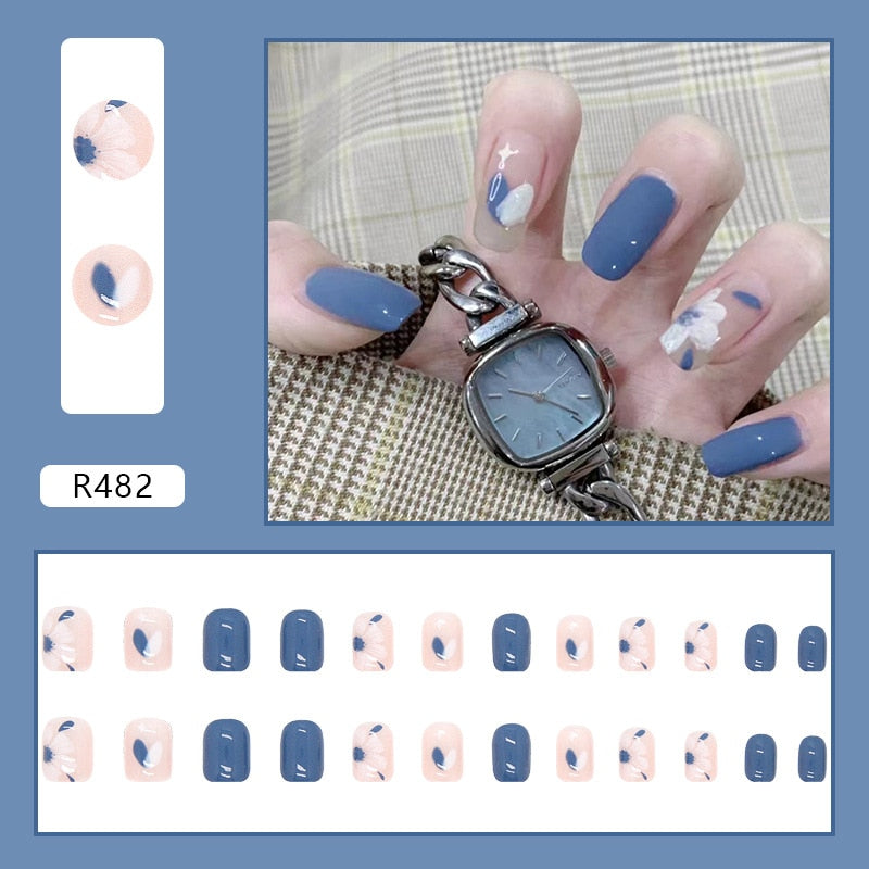 24PCS/Box 2023 New Artificial Nails With Glue Milky White Pink Gradients Long Ballet Full Cover Acrylic Nail Stick Fake Nail Tips