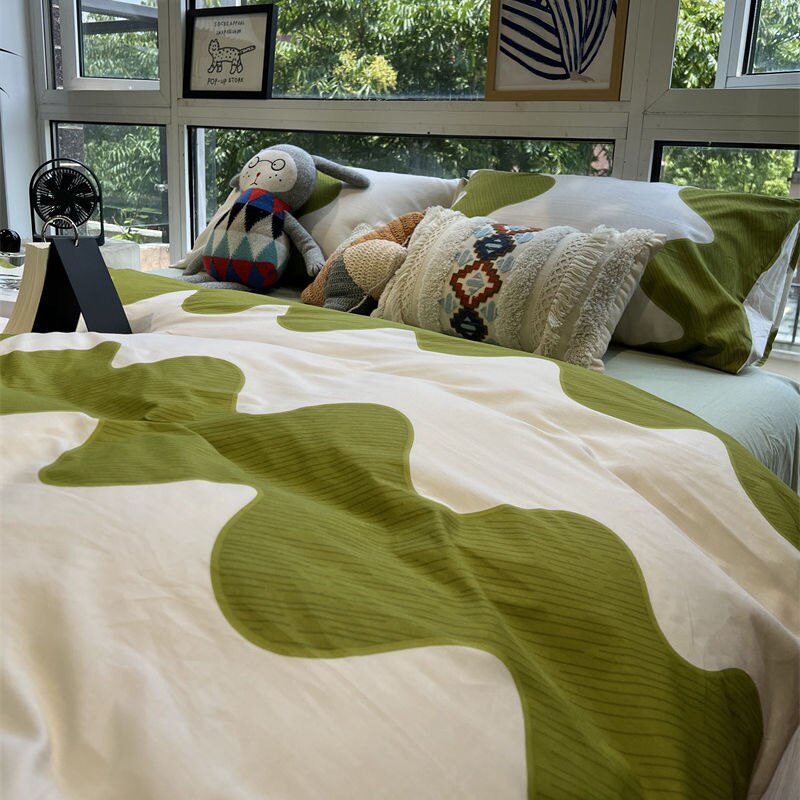 Green Flower Bedding Set Bed Sheet Set Flat Sheet Pillowcases Duvet Cover Cool Fashion Home Textile For Adults Kids Bed Linen