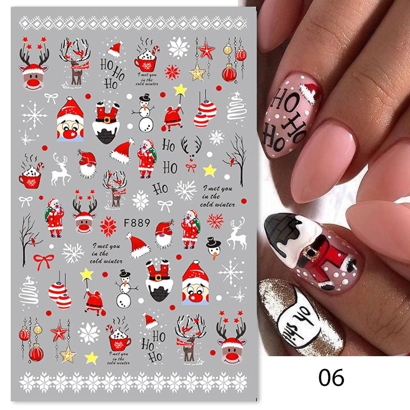 Qfdian christmas decor ideas nightmare before christmas 1PC 5D Nail Stickers Winter Santa Claus Self-Adhesive Slider Nail Art Decorations Christmas Snow Decals Manicure Accessories