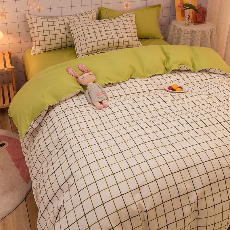 Plaid Bedding Set Soft Boys Girls Duvet Cover Pillowcases Flat Sheet Single Double Queen Size Home Textile