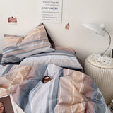 Classic Stripes Bedding Set Soft Pure Cotton Breathable Flat Sheet Duvet Cover Pillowcases Single Queen Size Dormitory Bed Linen