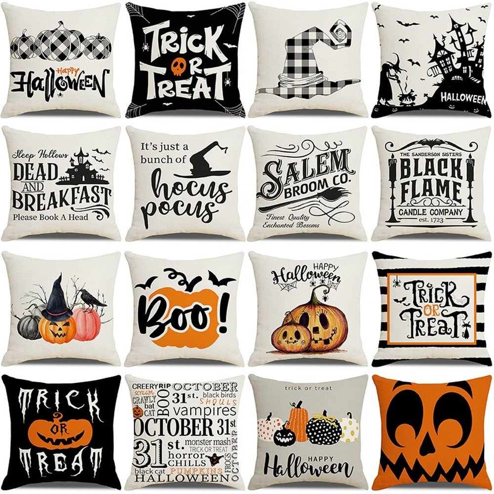 Qfdian halloween decorations halloween costumes halloween gift Fall Halloween Pumpkin Cushion Cover Trick or Treat Farmhouse Decor Home Pillowcase Sofa Decor Pillowcase