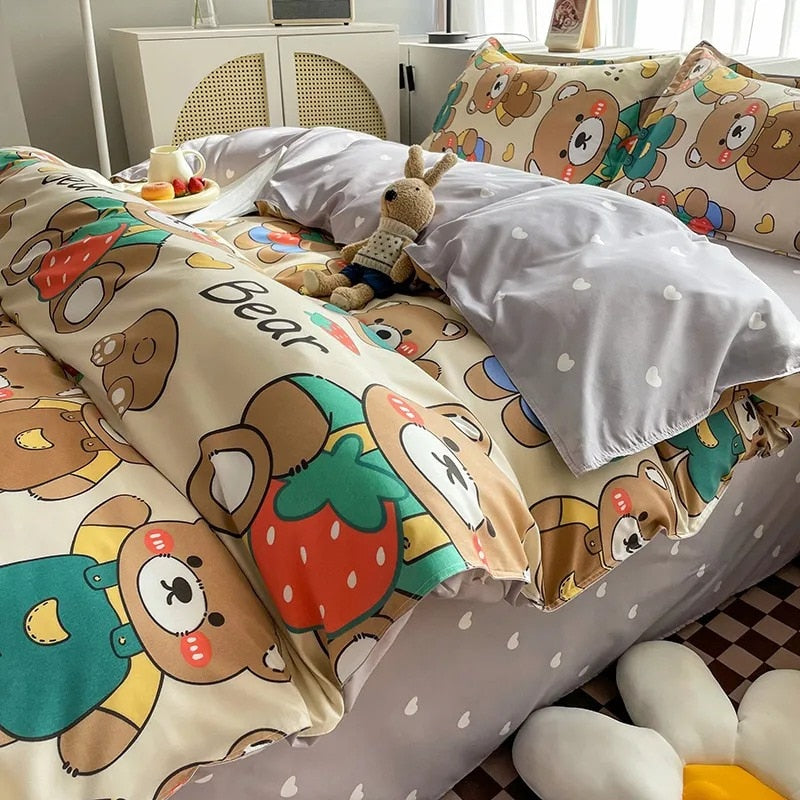 Cute Bedding Set Fashion Single Double Size Flat Sheet Duvet Cover Pillowcase Soft Microfiber Boys Girls Bed Linen