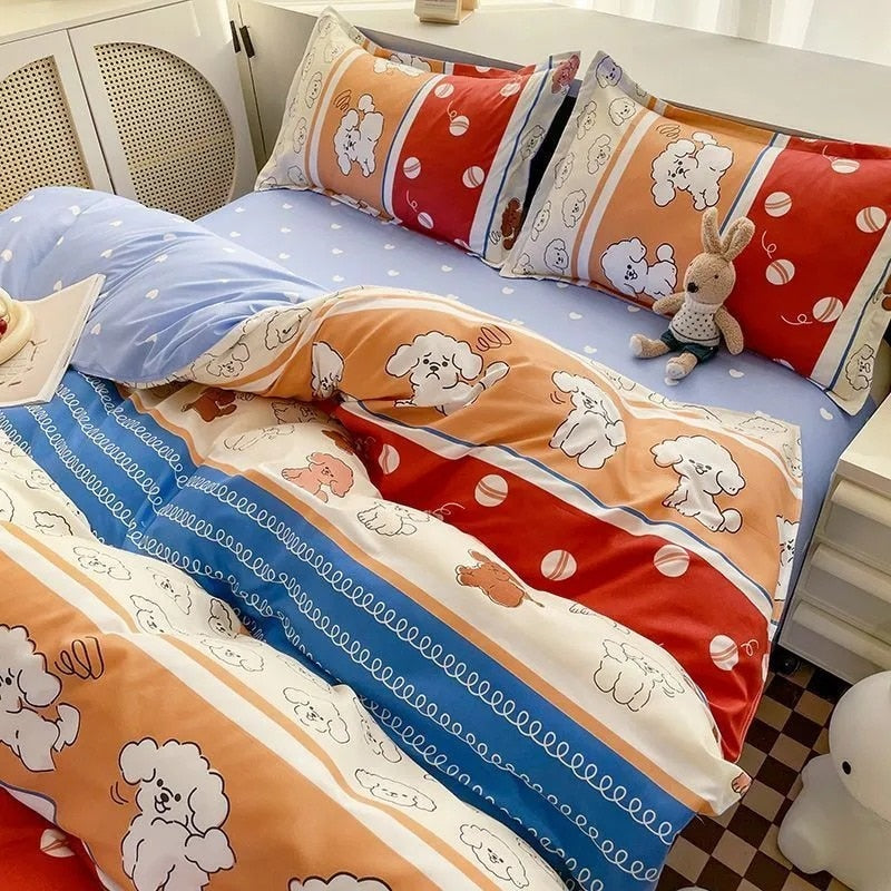 Cute Bedding Set Fashion Single Double Size Flat Sheet Duvet Cover Pillowcase Soft Microfiber Boys Girls Bed Linen