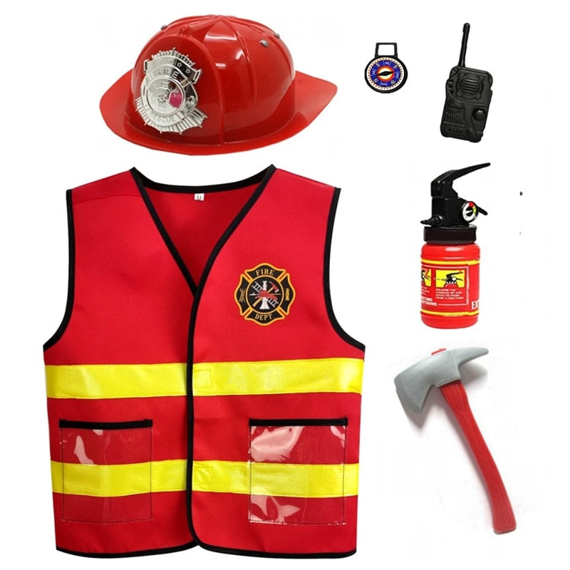 Qfdian halloween decorations halloween costumes halloween gift Kids Firefighter Cosplay Little Fireman Firemen Costume  for Boy Child Halloween Carnival Party Costumes for Boys