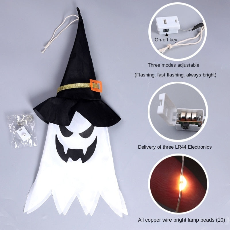 Qfdian halloween decorations halloween costumes halloween gift Halloween LED Flashing Light Hanging Ghost Halloween Party Dress Up Glowing Wizard Hat Lamp Horror Props for Home Bar Decoration